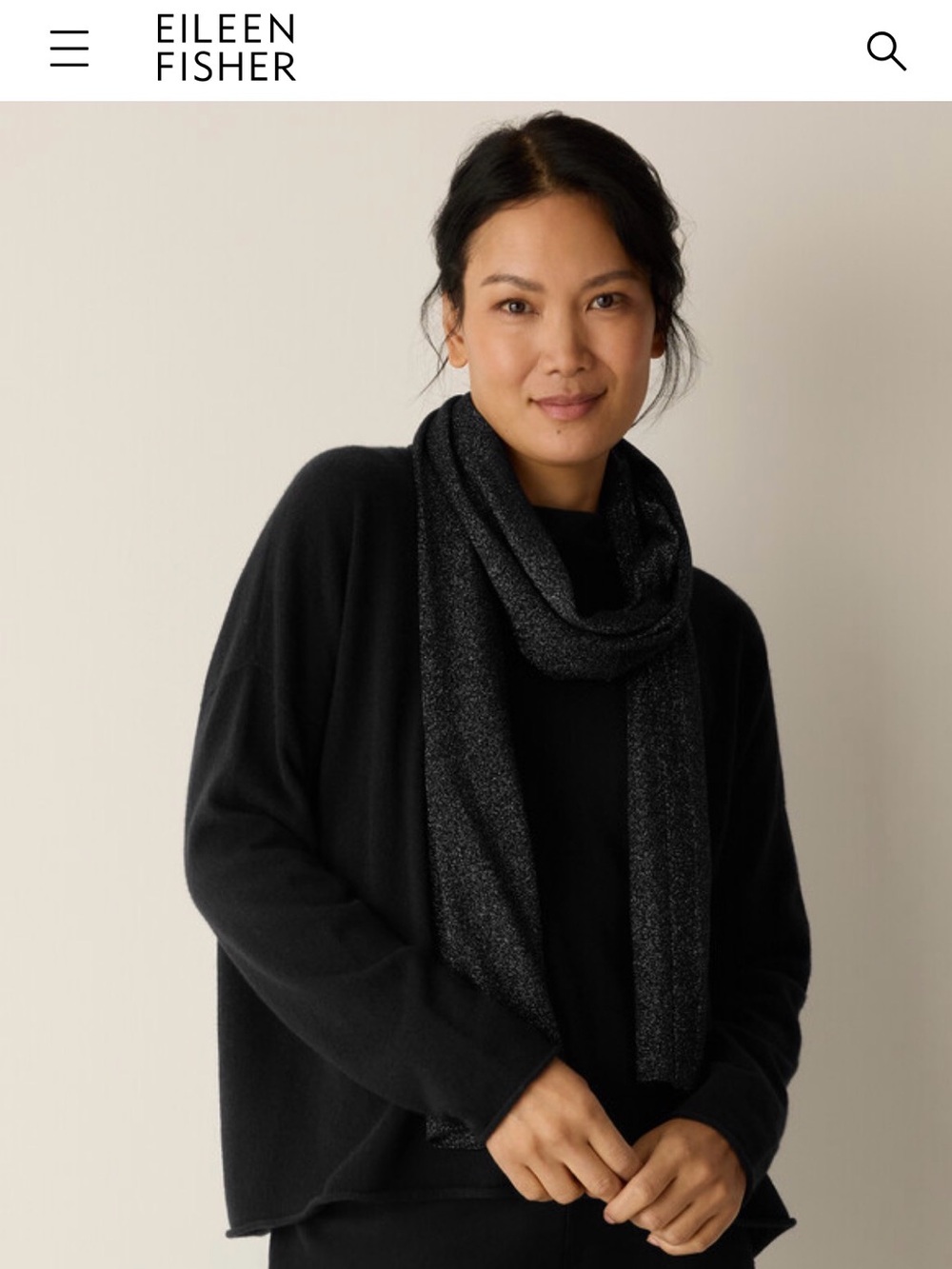 Eileen Fisher Black Metallic Knit Scarf